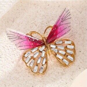 Gold Pink butterfly Brooch